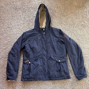 Columbia Parka Jacket Women's XL Navy Sherpa Fleece Lined Hood Insulated
